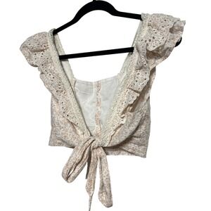 American Eagle Floral Eyelet Tie Front Crop Top Size Medium Retail: $44 NWT